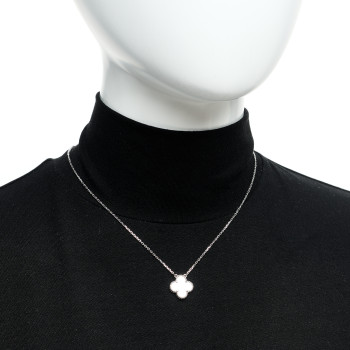 VAN CLEEF & ARPELS 18K White Gold Mother Of Pearl Vintage Alhambra Pendant Necklace