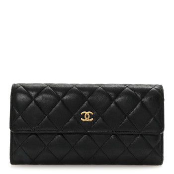 CHANEL Lambskin Quilted Large Gusset Flap Wallet Black