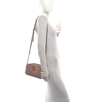 GUCCI Calfskin Matelasse Small GG Marmont Chain Shoulder Bag Porcelain Rose