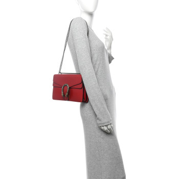 GUCCI Dollar Calfskin Swarovski Crystal Small Dionysus Shoulder Bag Hibiscus Red