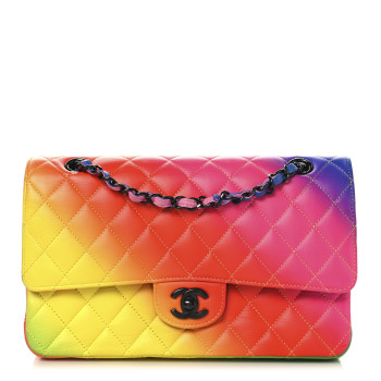 CHANEL Calfskin Quilted Medium Rainbow Double Flap Multicolor