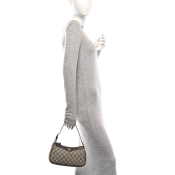 GUCCI GG Supreme Monogram Textured Dollar Calfskin Small Ophidia Hobo Beige Ebony New Acero