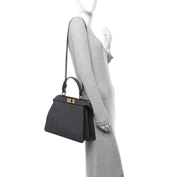 FENDI Melange Flannel Satin Threaded Edge Medium Peekaboo I SEE U Satchel Grigio Bois de Rose