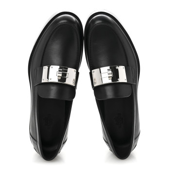 HERMES Calfskin Womens Hot Loafer 38 Black