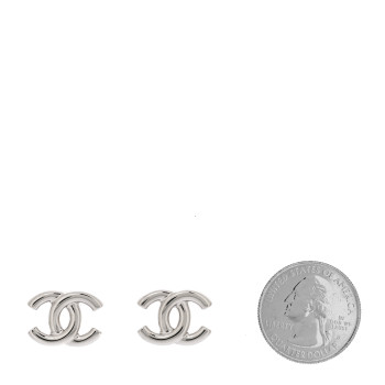 CHANEL Metal CC Earrings Silver