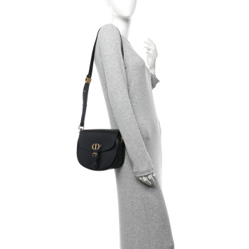 CHRISTIAN DIOR Box Calfskin Medium Bobby Flap Black