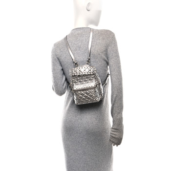 VALENTINO GARAVANI Metallic Nappa Mini Rockstud Spike Backpack Silver