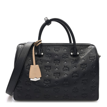 MCM Calfskin Ottomar Monogram Essential Boston Bag Black