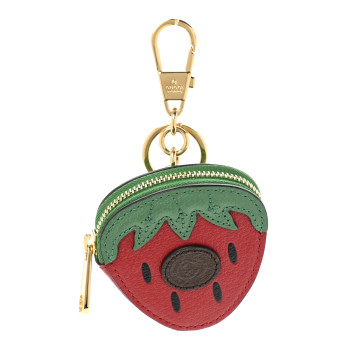 GUCCI Textured Dollar Calfskin Retro Interlocking G Fruttini Strawberry Coin Case Bag Charm Key Holder