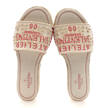 VALENTINO GARAVANI Canvas Atelier 08 San Gallo Edition Espadrille Flat Slide Sandals 38.5 Natural