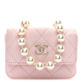 CHANEL Lambskin Quilted Pearl Chain Belt Bag Light Pink