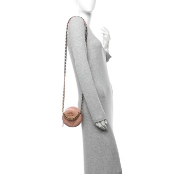 CHANEL Lambskin Quilted Chanel 19 Round Clutch With Chain Light Pink