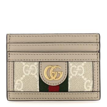 GUCCI GG Supreme Monogram Textured Dollar Calfskin Web Ophidia Card Holder Beige Mystic White Oatmeal