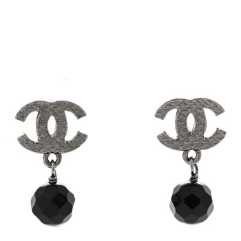 CHANEL Ruthenium Bead CC Drop Earrings Black