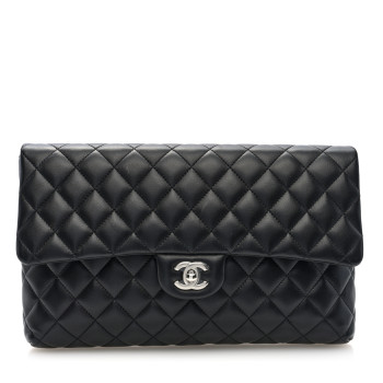CHANEL Lambskin Quilted Flap Clutch Black