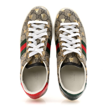 GUCCI GG Supreme Monogram Bees Ayers Web Womens Ace Sneakers 37 Beige Oro Green Red