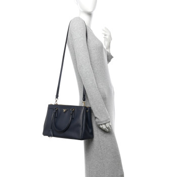 PRADA Saffiano Small Galleria Double Zip Tote Bluette