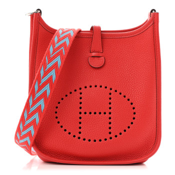 HERMES Taurillon Maurice Zigzag Sangle Evelyne TPM Rouge De Coeur Bleu Nord