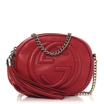 GUCCI Pebbled Calfskin Mini Soho Chain Bag Tabasco Red