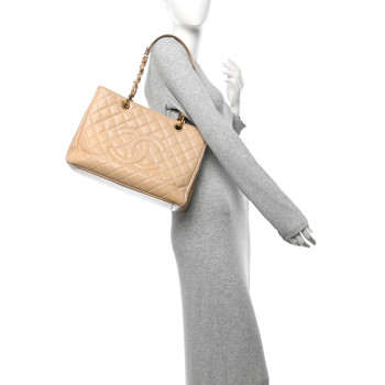 CHANEL Caviar Quilted Grand Shopping Tote GST Beige Clair