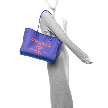 CHANEL Mixed Fibers Small Deauville Tote Blue Orange