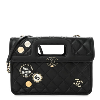 CHANEL Aged Calfskin Charms Flap Bag Black