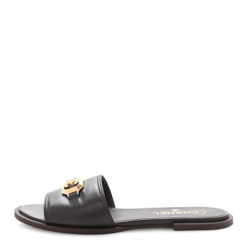 CHANEL Shiny Calfskin CC Mules 39 Brown