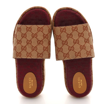 GUCCI Canvas GG Monogram Angelina Platform Slide Sandals 38 Beige Ruggine