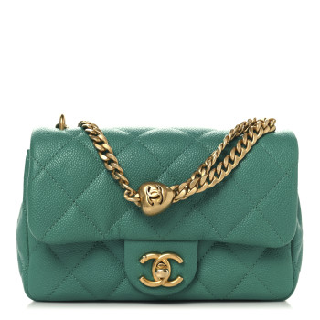 CHANEL Caviar Quilted Sweetheart Mini Rectangular Flap Green