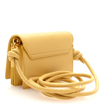 MCM Calfskin Logo Embossed Card Case On Strap Yellow