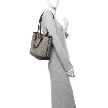 GUCCI GG Supreme Monogram Textured Calfskin Small Ophidia Tote Bag Beige Ebony