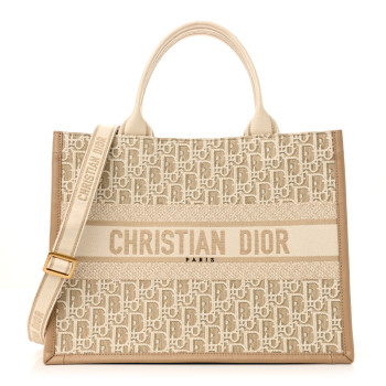 CHRISTIAN DIOR Oblique Calfskin Medium Book Tote With Strap Gold Multicolor Natural