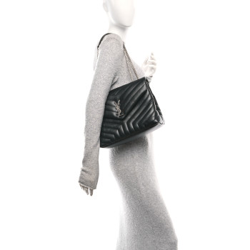 SAINT LAURENT Calfskin Y Quilted Monogram Medium Loulou Chain Satchel Black