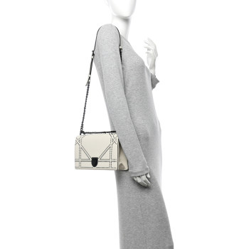 CHRISTIAN DIOR Ultra Matte Calfskin Studded Medium Diorama Flap Bag White Black