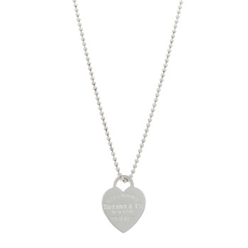 TIFFANY Sterling Silver Return To Tiffany Heart Tag Pendant Bead Chain Necklace