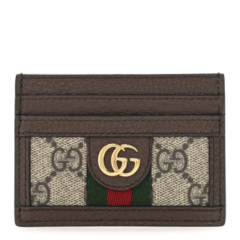GUCCI GG Supreme Monogram Textured Dollar Calfskin Ophidia Card Holder Beige Ebony New Acero