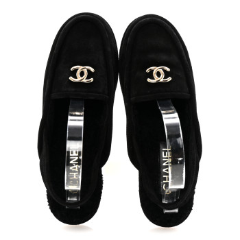 CHANEL Suede Calfskin CC Slingback Loafers 40 Black