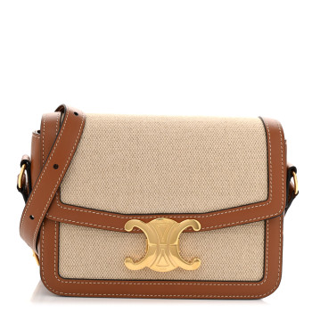 CELINE Canvas Calfskin Triomphe Medium Triomphe Bag Natural Tan