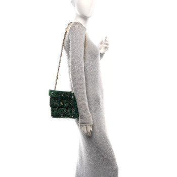 VALENTINO GARAVANI Crystal Suede Enamel Medium Roman Stud Shoulder Bag Green