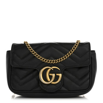GUCCI Calfskin Matelasse Super Mini GG Marmont Shoulder Bag Black