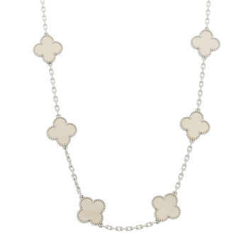 VAN CLEEF & ARPELS 18K White Gold Mother of Pearl 10 Motifs Vintage Alhambra Necklace