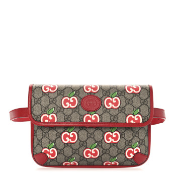 GUCCI GG Supreme Monogram Apple Interlocking G Belt Bag 90 36 Beige Multicolor Lobster Red