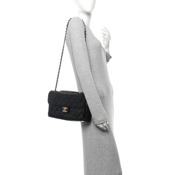 CHANEL Glazed Crinkled Calfskin Quilted Flap Black