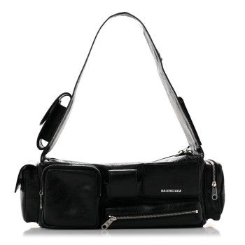 BALENCIAGA Agneau Arena Men's Superbusy Small Sling Zip Shoulder Bag Black