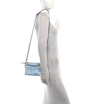 FENDI Vitello King Logo Embossed Mini By The Way Boston Bag Azzurro Baby