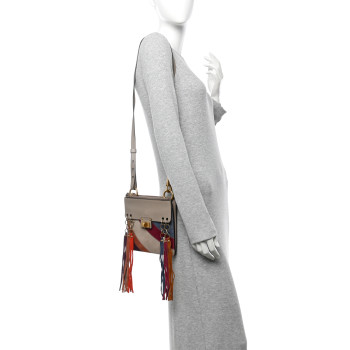 CHLOE Calfskin Suede Small Jane Fringe Bag Motty Grey Multicolor