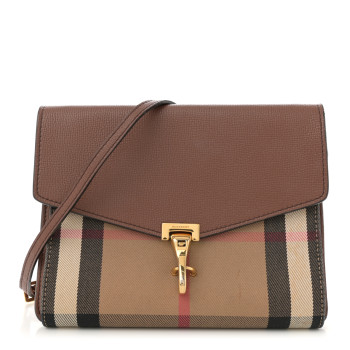 BURBERRY Derby Calfskin House Check Small Macken Crossbody Bag Tan