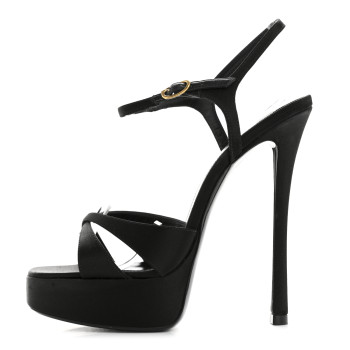SAINT LAURENT Satin Crepe Debbie Platform Sandal 36.5 Black