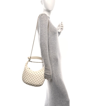 VALENTINO GARAVANI Nappa Small Rockstud Spike Hobo Ivory