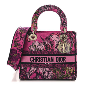 CHRISTIAN DIOR Toile de Jouy Voyage Embroidered Medium Lady D-Lite Fuchsia Multicolor